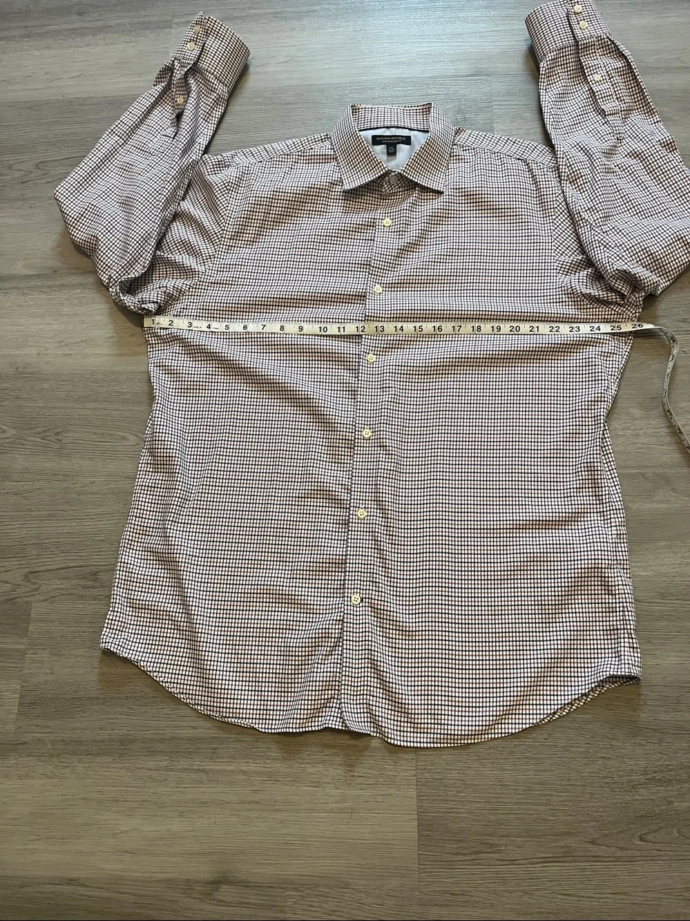 Banana Republic Men's Burgundy and White Check Dress Shirt